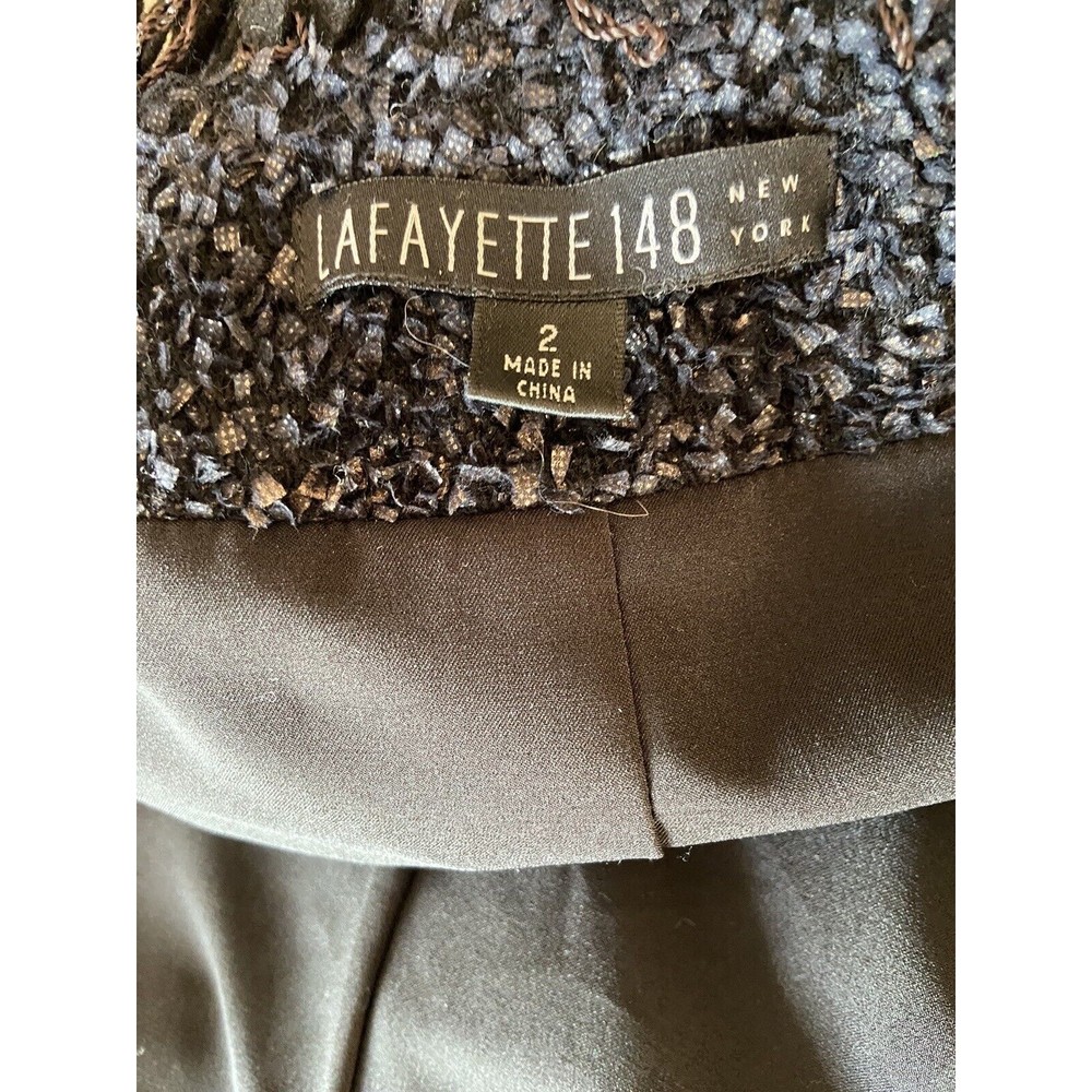 Lafayette 148 Womens Wool Blend Tweed Boucle Open Front Blazer Size 2 Black Crop - Picture 7 of 12